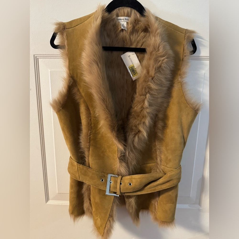 VTG Shearling Lamb Fur Belted Vest Penny Lane Luxury Warm Mob Wife Boho Indie 10 - Picture 2 of 15